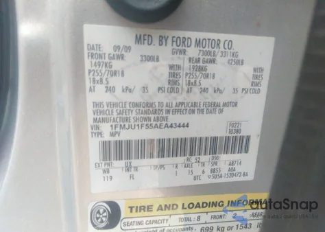 2010 Ford Expedition Xlt из США, поврежденный, VIN 1FMJU1F55AEA43444